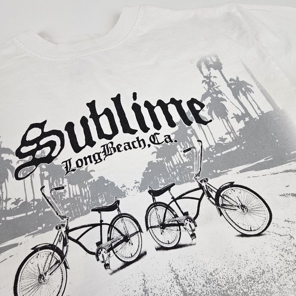 Sublime Long Beach CA T Shirt Mens M White Bicycle Graphic Band Tee Punk Ska